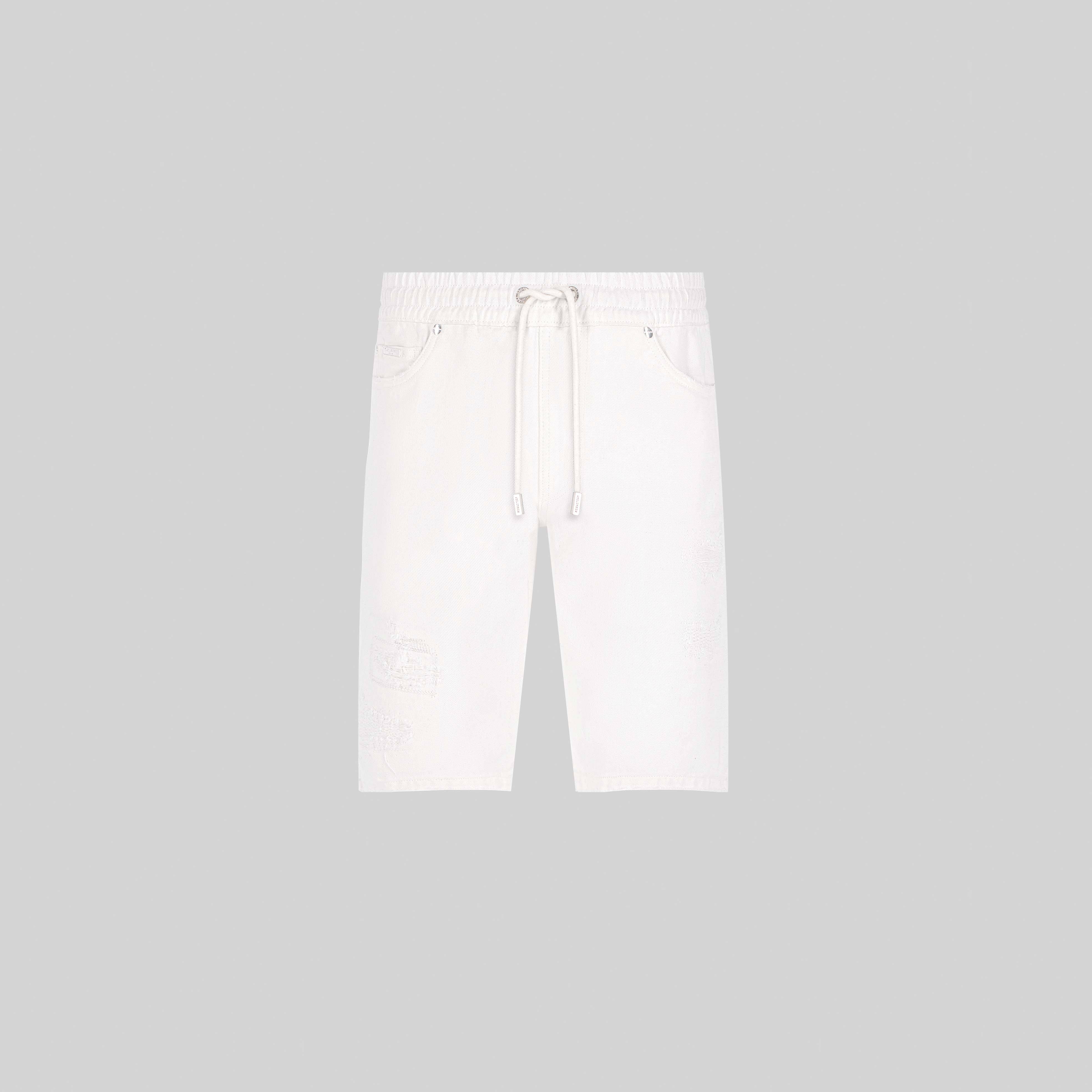 SAND WHITE DENIM SHORT | Monastery Couture