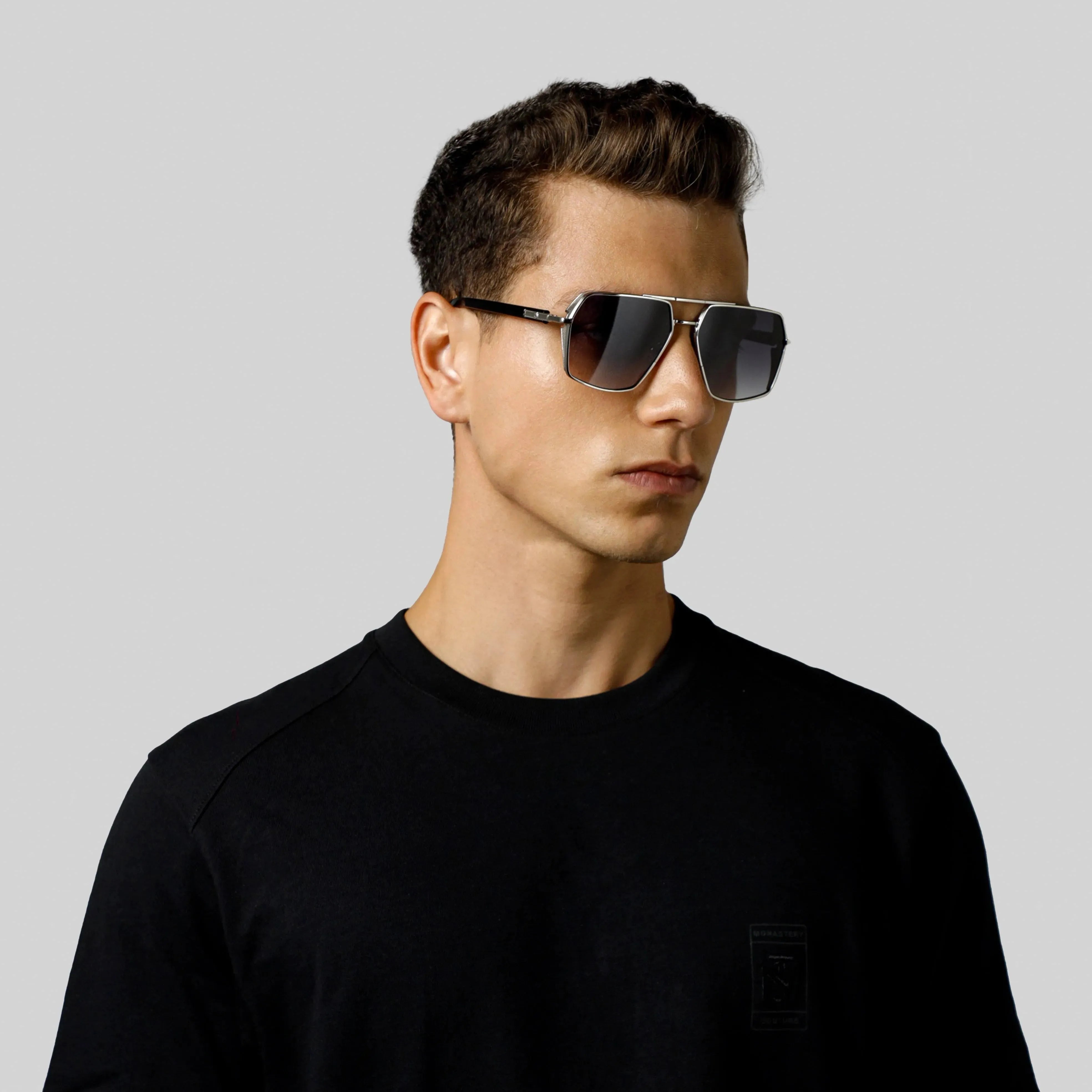 MOAD SUNGLASSES SHINY SILVER BLACK GRADIENT GREY - Monastery