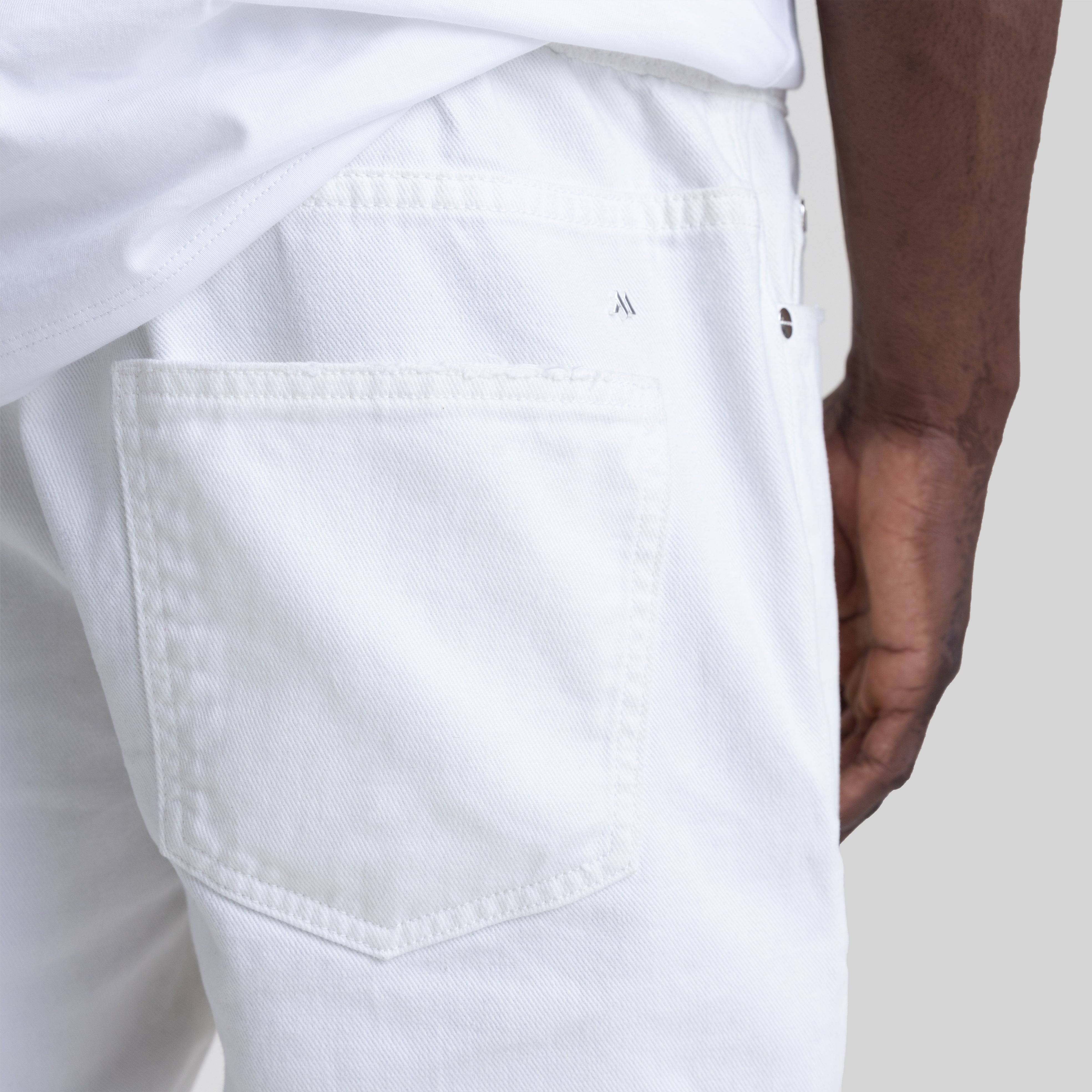 SAND WHITE DENIM SHORT | Monastery Couture